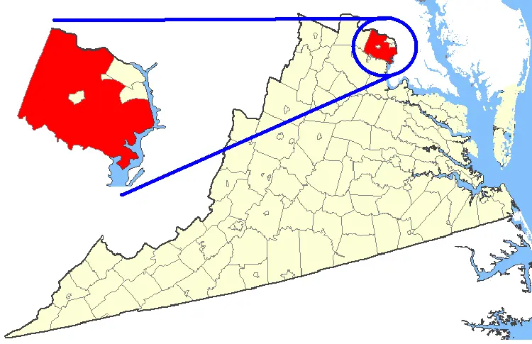 Map: Map Showing Fairfax County Virginia