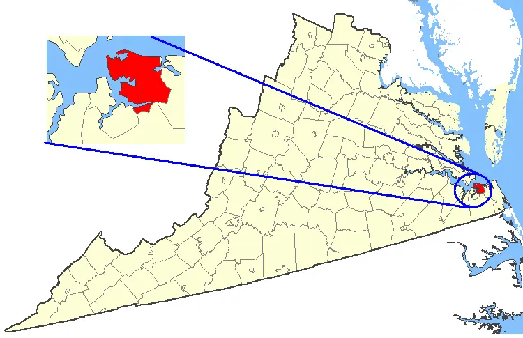 Map: Map Showing Norfolk City Virginia