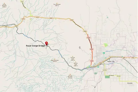 Map: Map Showing Royal Gorge Bridge and Local Surrounding Area Including Canon City Colorado