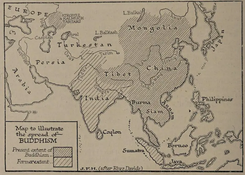 Map: Map to Illustrate the Spread of Buddhism H G Wells Outline of History Page 202