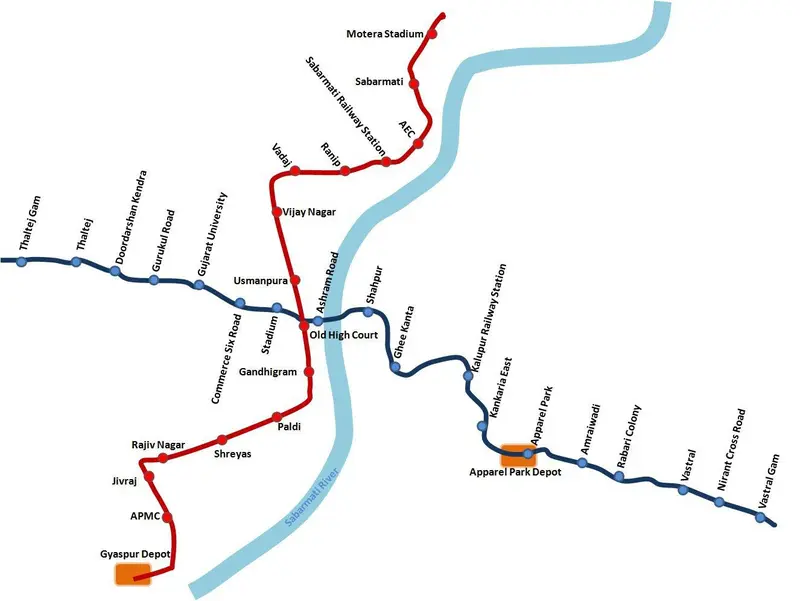 Map: Mega Ahmedabad Metro Phase I Network Map