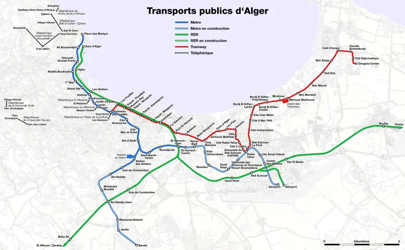 Map: Metro Suburban Train And Tramway Map Of Algiers