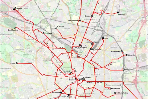 Map: Milano Mappa Rete Tranviaria
