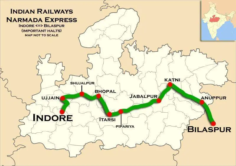 Map: Narmada Express Indore Bilaspur Route Map