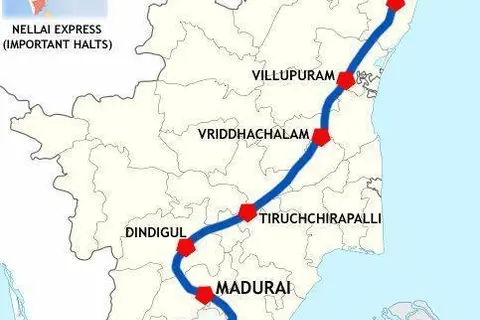 Map: Nellai Express Tirunelvelichennai Route Map