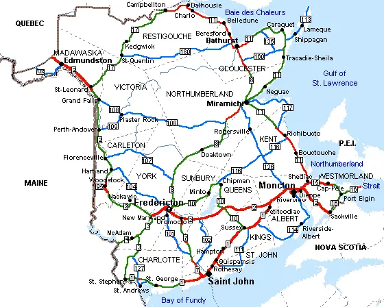 Map: New Brunswick Road Map