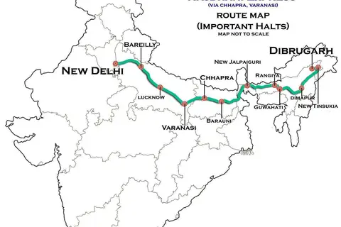 Map: New Delhi Dibrugarh Rajdhani Express Via Varanasi Route Map