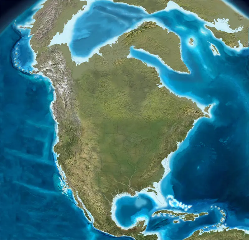 Map: North America coastline at the last Ice Age