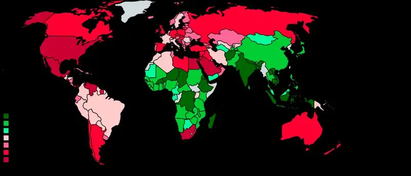 Map: Obesity Worldwide (WHO and CIA Factbook stats, est. 2008-2012)