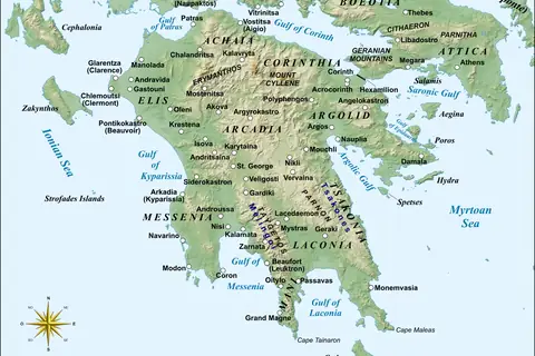 Map: The Peloponnese in the Middle Ages: Map