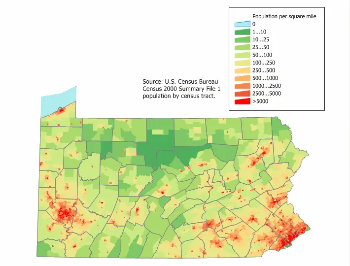 Map: Pennsylvania Population Map 1