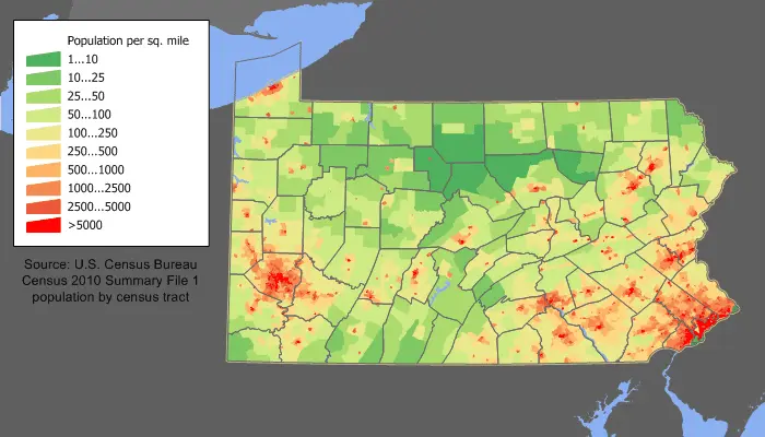 Map: Pennsylvania Population Map