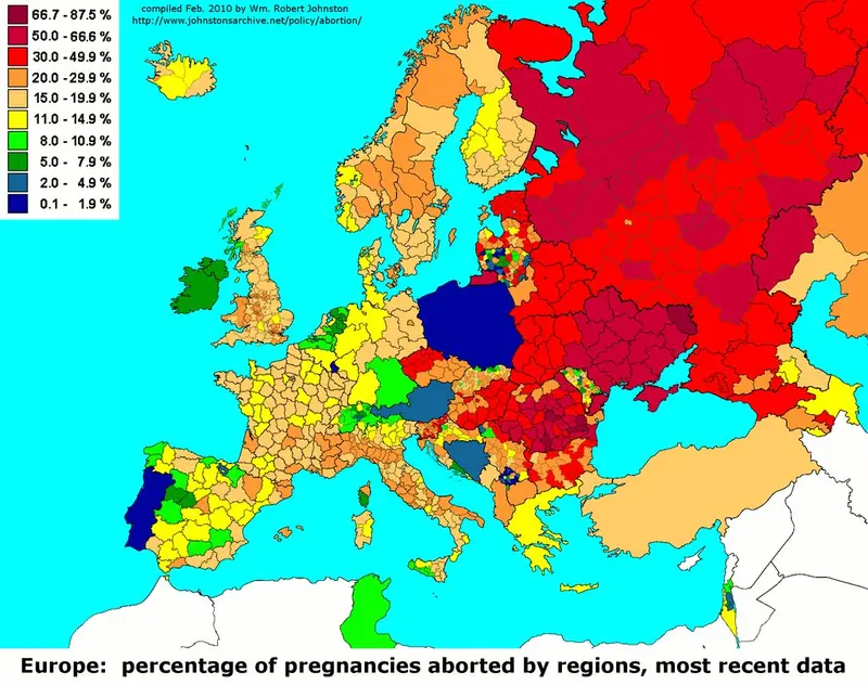 Map: Percentage of Pregnancies Aborted by Region in Europe