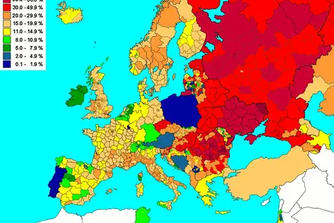 Map: Percentage of Pregnancies Aborted by Region in Europe