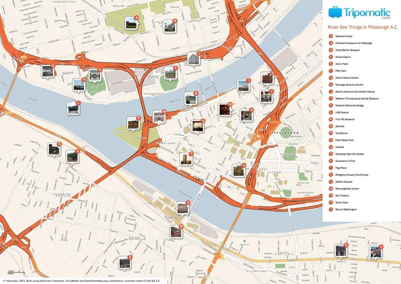 Map: Pittsburgh Printable Tourist Attractions Map