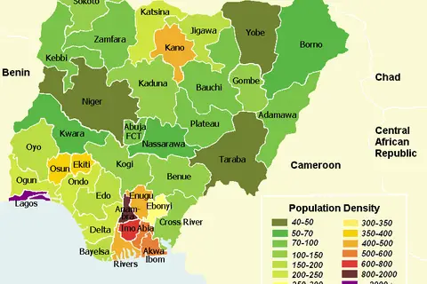 Map: Population Density Map of Nigerian States English