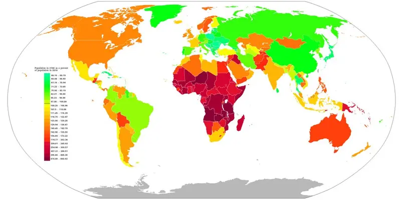 Map: Population in 2100 as a Percent of Population in 2010