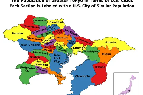 Map: Population of Greater Tokyo in terms of U.S. cities
