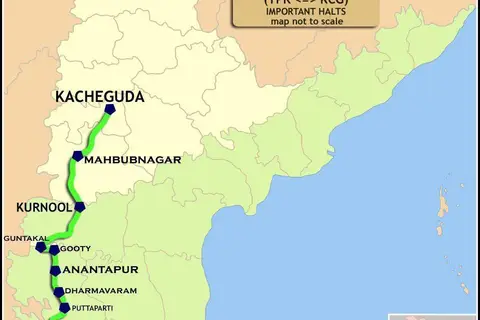 Map: Prasanti Nilayam Express Yesvantpur Kacheguda Route Map