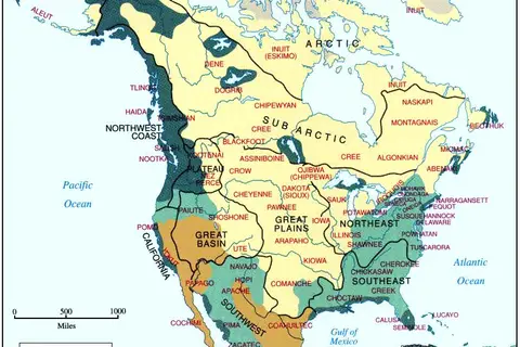 Map: Primary source of food for the various Native American tribes in the pre-Columbian era (agriculture, hunting, hunting-gathering, fishing)