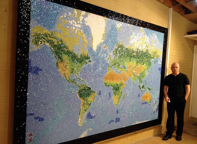 Map: Programmer spends two years creating a world map out of 333,000 tiny pieces of hand cut glass