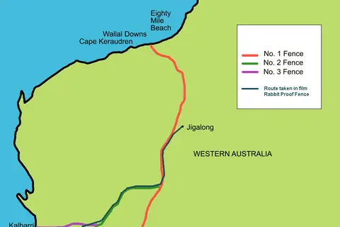 Map: Rabbit Proof Fence Map Showing Route