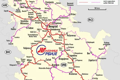 Map: Railway Map of Serbia and Kosovo
