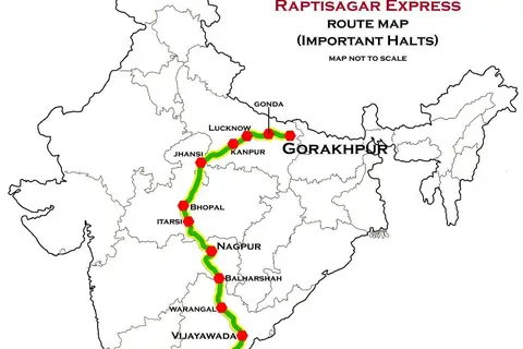 Map: Raptisagar Express Gorakhpur Trivandrum Route Map