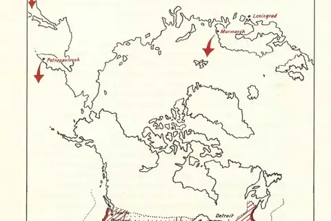 Map: Regions of the USA within range of Soviet Submarine Launched Ballistic Missiles. (1967).