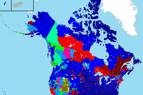 Map: Religion by county in USA and Canada