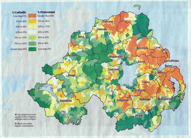 Map: Religious division of Northern Ireland