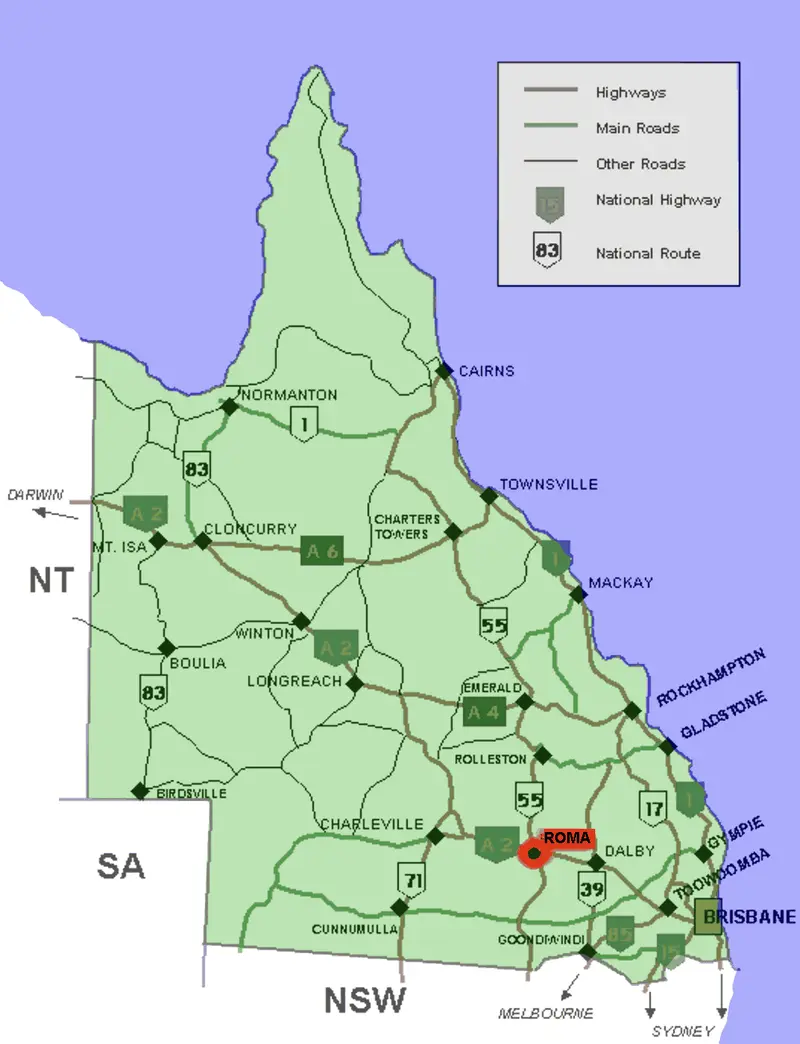 Map: Roma Location Map in Queensland