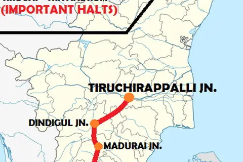 Map: Route Map of Trichy Trivandrum Intercity Superfast Express