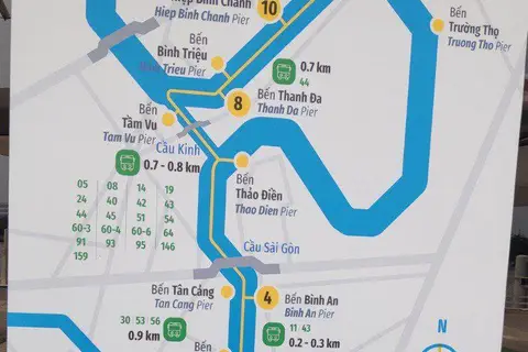 Map: Sai Gon Water Bus Line 1 Map in the Bach Dang Station