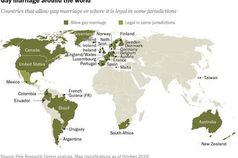 Map: Same-sex marriage and civil unions in South America