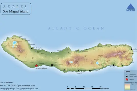 Map: Sao Miguel Physical Map