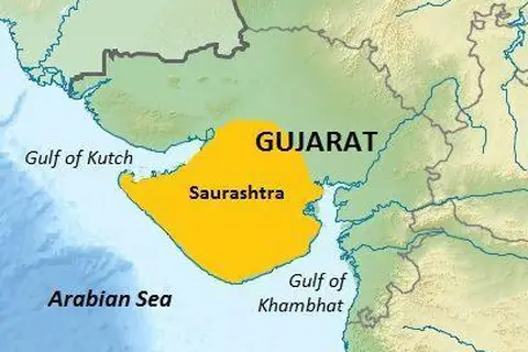 Map: Saurashtra Region Within Gujarat India Relief Map