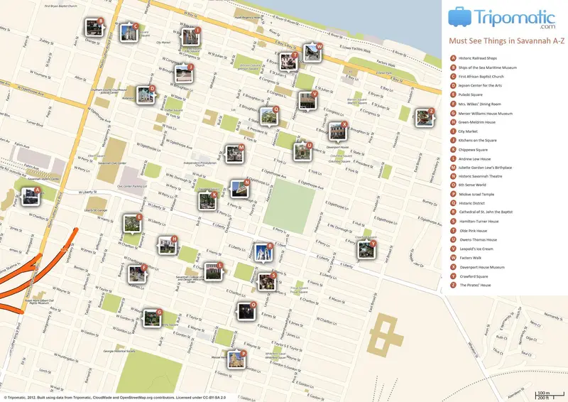 Map: Savannah Printable Tourist Attractions Map