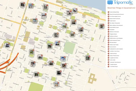 Map: Savannah Printable Tourist Attractions Map
