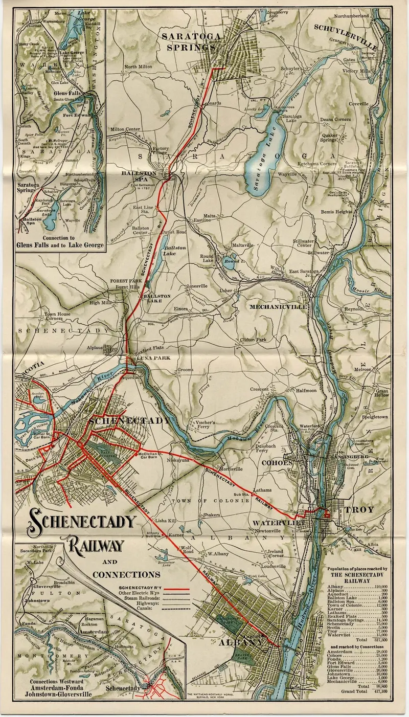 Map: Schenectady Railway and Connections map from 1910s