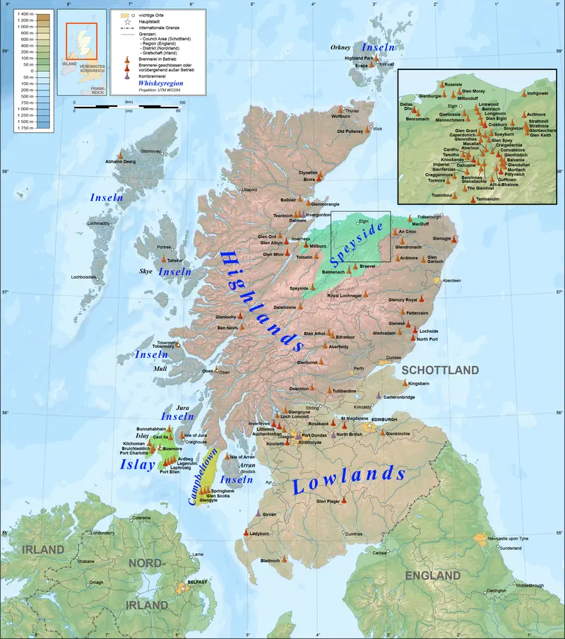 Map: Scotland Map of Whisky Distilleriesde