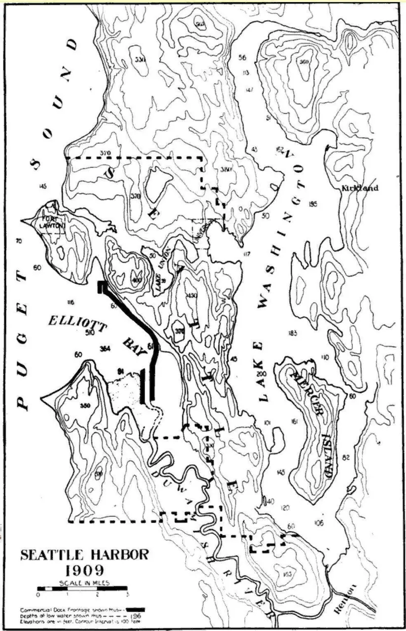 Map: Seattle Topo Map Showing Old Route of Duwamish River