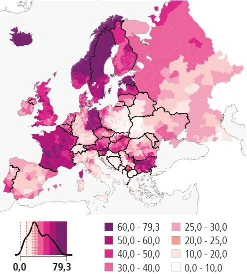 Map: Share of children born out of wedlock in Europe