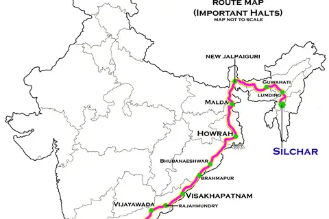 Map: Silchar Trivandrum Express Route Map