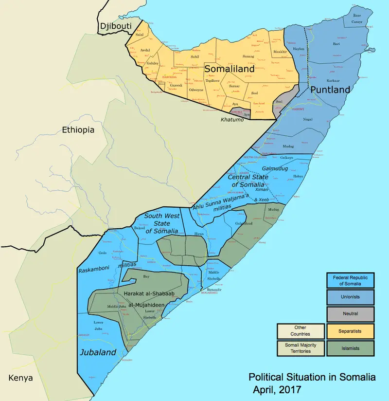 Map: Somalia Map States Regions Districts