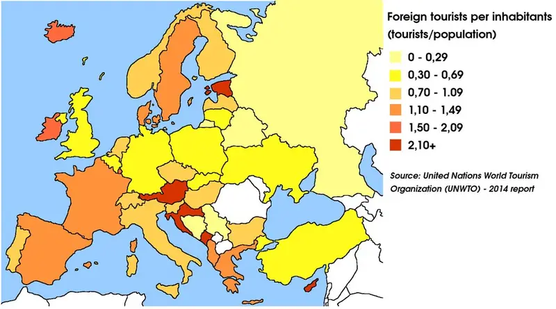 Map: Some tourism statistics of European countries