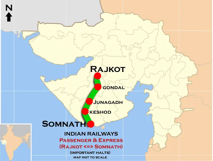 Map: Somnath Rajkot Passenger Veraval Rajkot Express Route Map