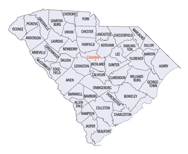 Map: South Carolina Counties Map