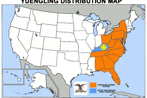 Map: States where Yuengling beer is available