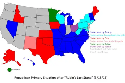 Map: Statewide Republican Primary Situation after “Rubio’s Last Stand” (3/15/16)